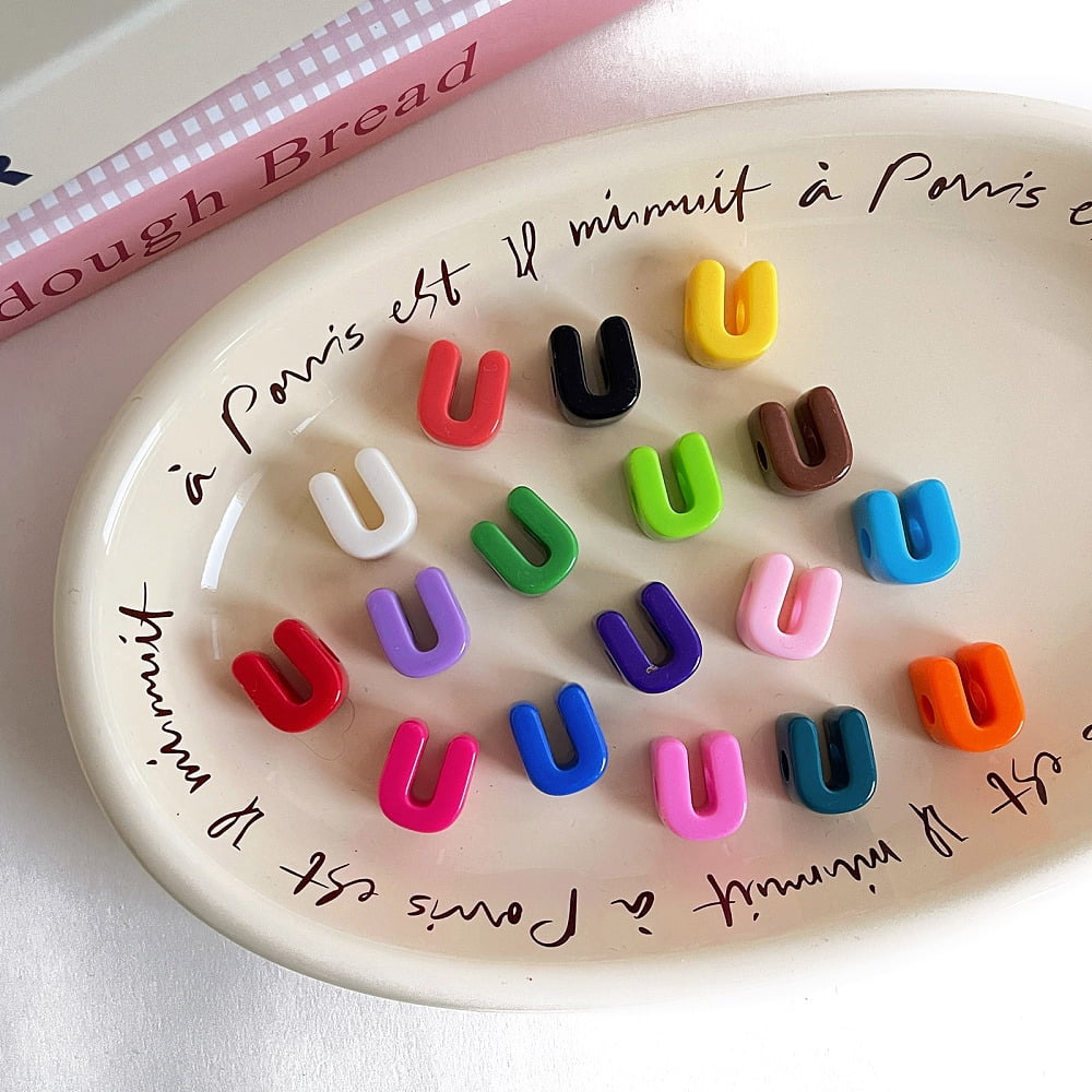 Opaque Acrylic European Beads Large Hole Beads Mixed Color Letter U 20.5x17.7x13.7mm Hole: 6.3mm 138~252pcs/500g