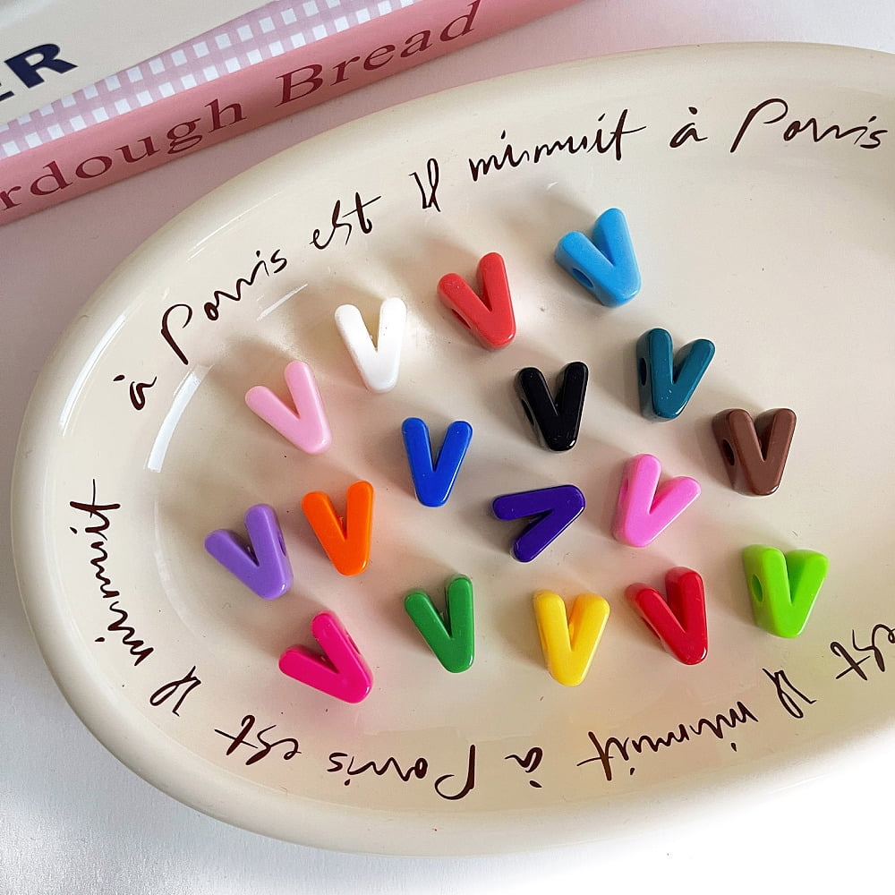 Opaque Acrylic European Beads Large Hole Beads Mixed Color Letter V 20.7x17.1x13.7mm Hole: 6.3mm about 182pcs/500g