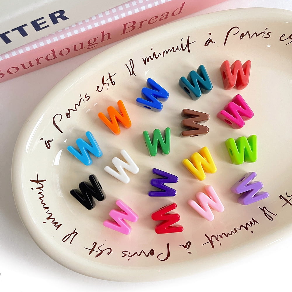 Opaque Acrylic European Beads Large Hole Beads Mixed Color Letter W 20.3x19.8x13.6m Hole: 6.3mm 150pcs/500g