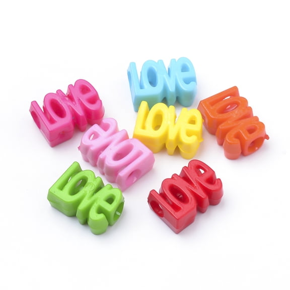 Opaque Acrylic European Beads Large Hole Word Love Mixed Color 16.5x11.5x7mm Hole: 5mm DIY