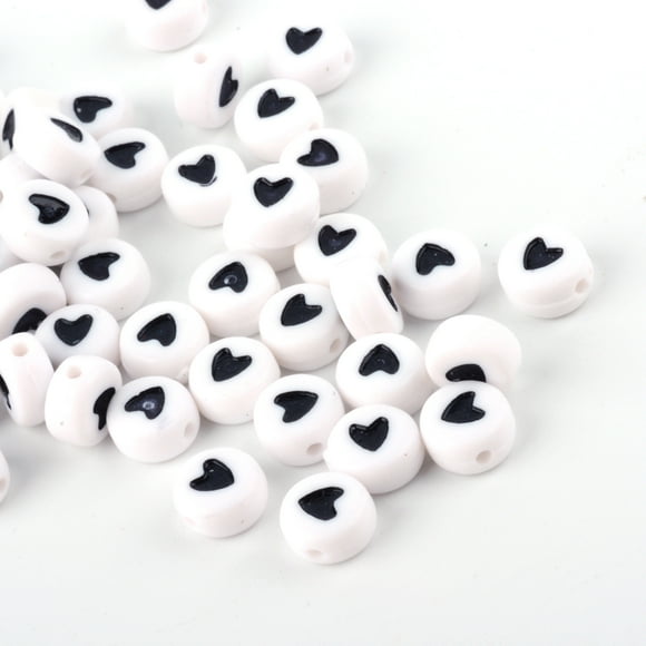 Opaque Acrylic Heart Letter Beads Black 7x7x3.5mm Hole: 1.8mm