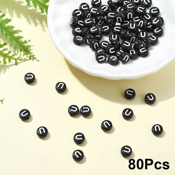 Opaque Acrylic Horizontal Hole Beads with Enamel Flat Round Letter U 7x4mm Hole: 1.5mm