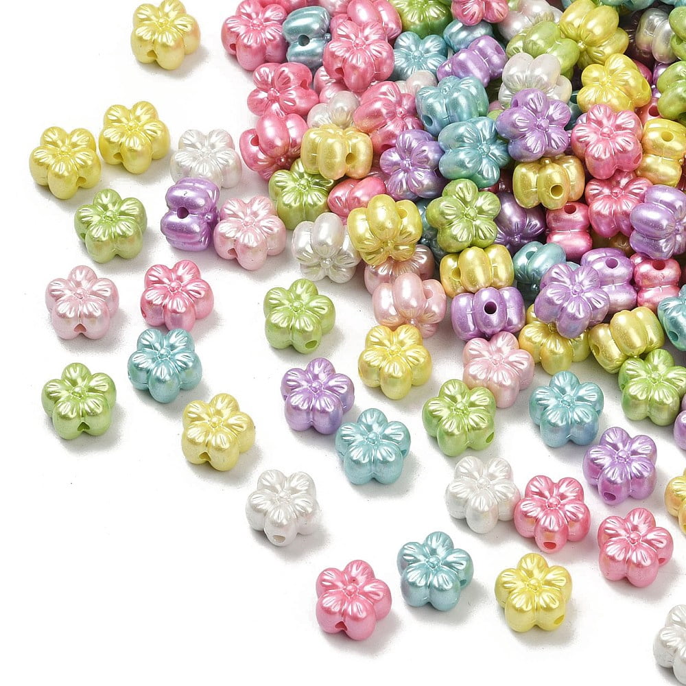Opaque Acrylic Imitation Pearl Beads Plum Blossom Mixed Color 12.5x13x8mm Hole: 2mm 595pcs/500g