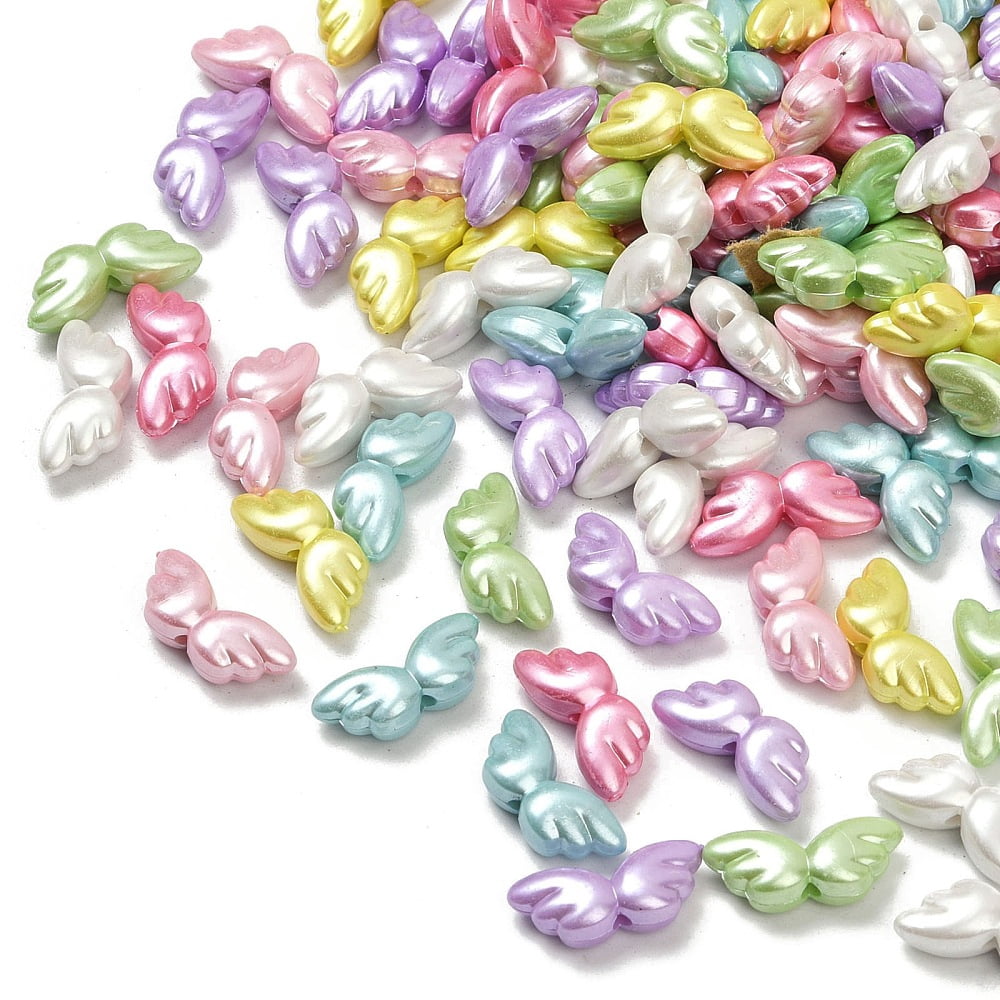 Opaque Acrylic Imitation Pearl Beads Wing Mixed color 9x21.5x6.5mm Hole: 2mm 684pcs/500g