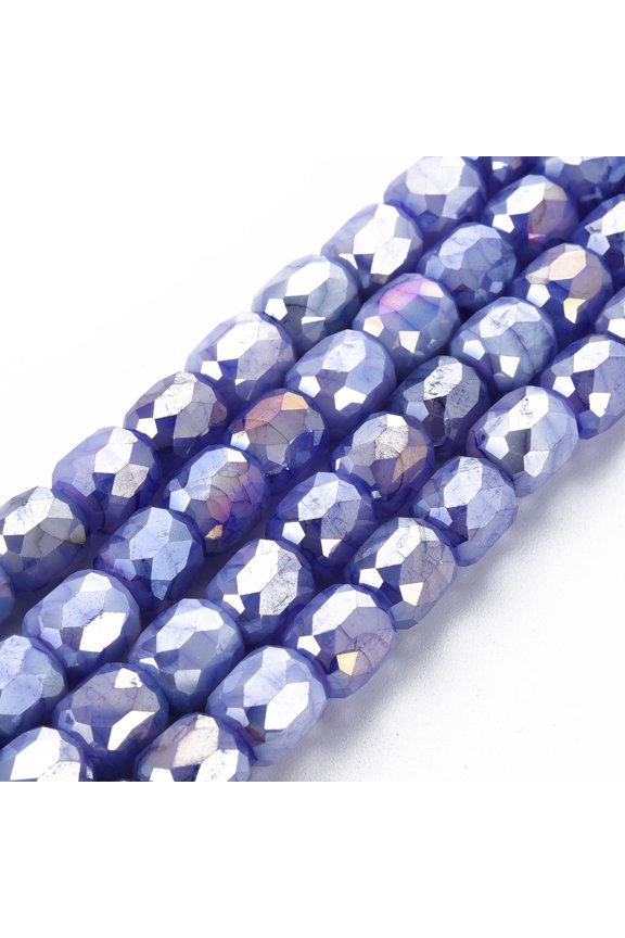 Opaque Baking Paint Glass Beads Strands Imitation Stones Faceted AB Color Plated Column Slate Blue 8x8mm Hole: 1.2mm about 60pcs/strand