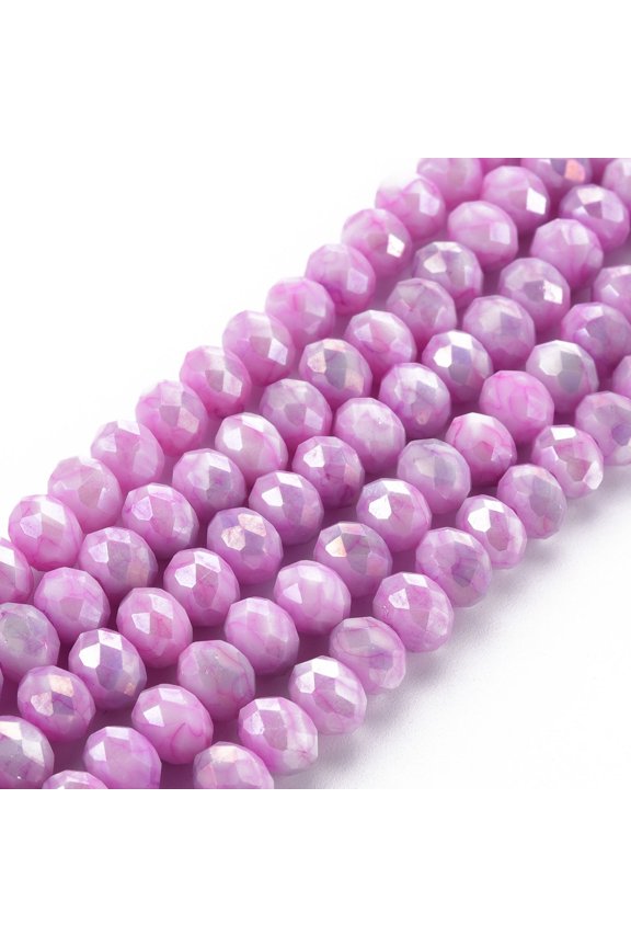 Opaque Baking Paint Glass Beads Strands Imitation Stones Faceted AB Color Plated Rondelle Violet 8x6mm Hole: 1.2mm about 63~64pcs/strand