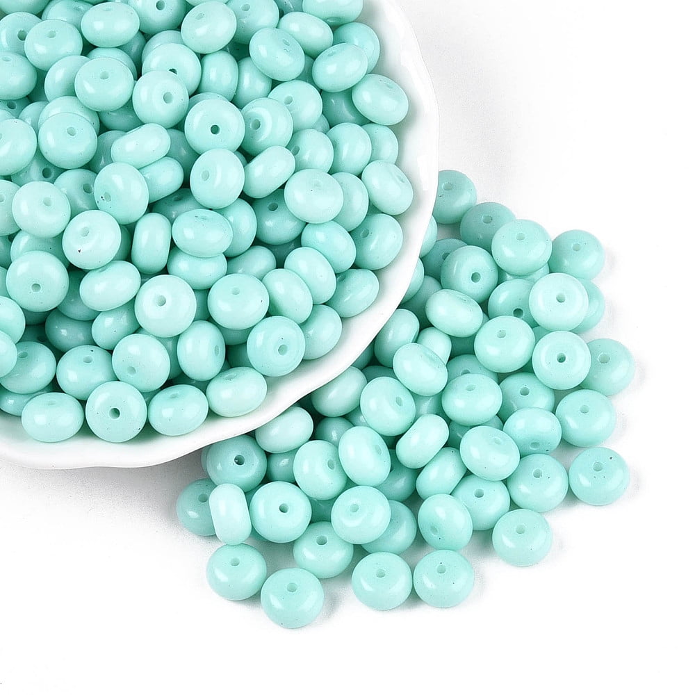 Opaque Baking Paint Glass Seed Beads Round Hole Rondelle Turquoise 8-8.5x5mm Hole: 1.2-1.4mm 865pcs/pound