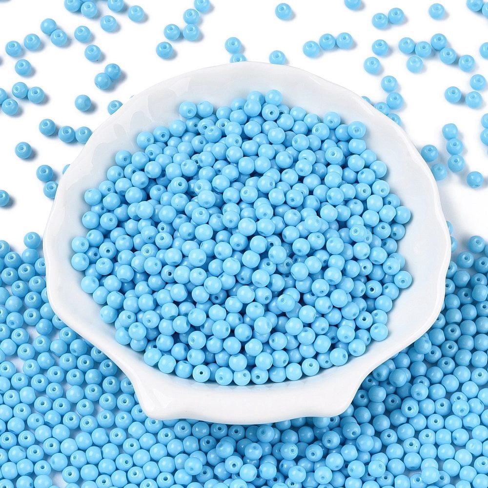 Opaque Baking Painted Glass Beads Round Deep Sky Blue 4~4.5x3.5~4mm Hole: 0.9~1mm about 4500pcs/pound