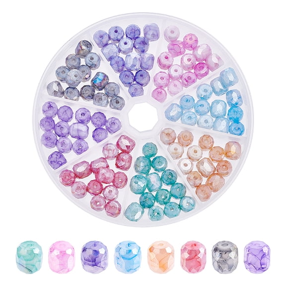 Opaque Baking Painted Glass Beads Strands Imitation Stones Faceted AB Color Plated Column Mixed Color 8x8mm Hole: 1.2mm 104pcs/box