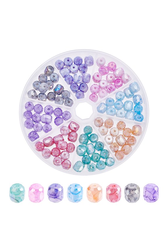 Opaque Baking Painted Glass Beads Strands Imitation Stones Faceted AB Color Plated Column Mixed Color 8x8mm Hole: 1.2mm 104pcs/box