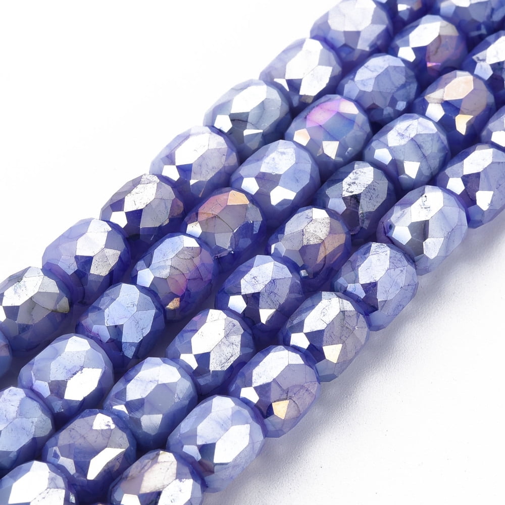 Opaque Baking Painted Glass Beads Strands Imitation Stones Faceted AB color Column Slate Blue 8x8mm Hole: 1.2mm about 60pcs/strand 19.69 inch(50cm)