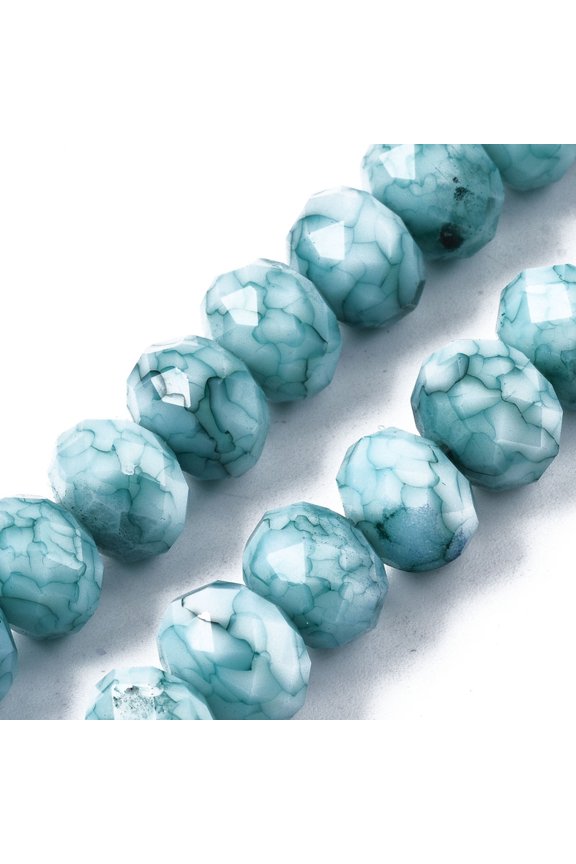Opaque Baking Painted Glass Beads Strands Imitation Stones Faceted Rondelle Light Sea Green 11~12x8.5mm Hole: 1mm about 45pcs/strand
