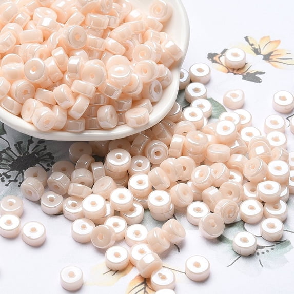 Opaque Colours Luster Glass Seed Beads Column PeachPuff 6x3mm Hole: 1.4mm 2027pcs/pound