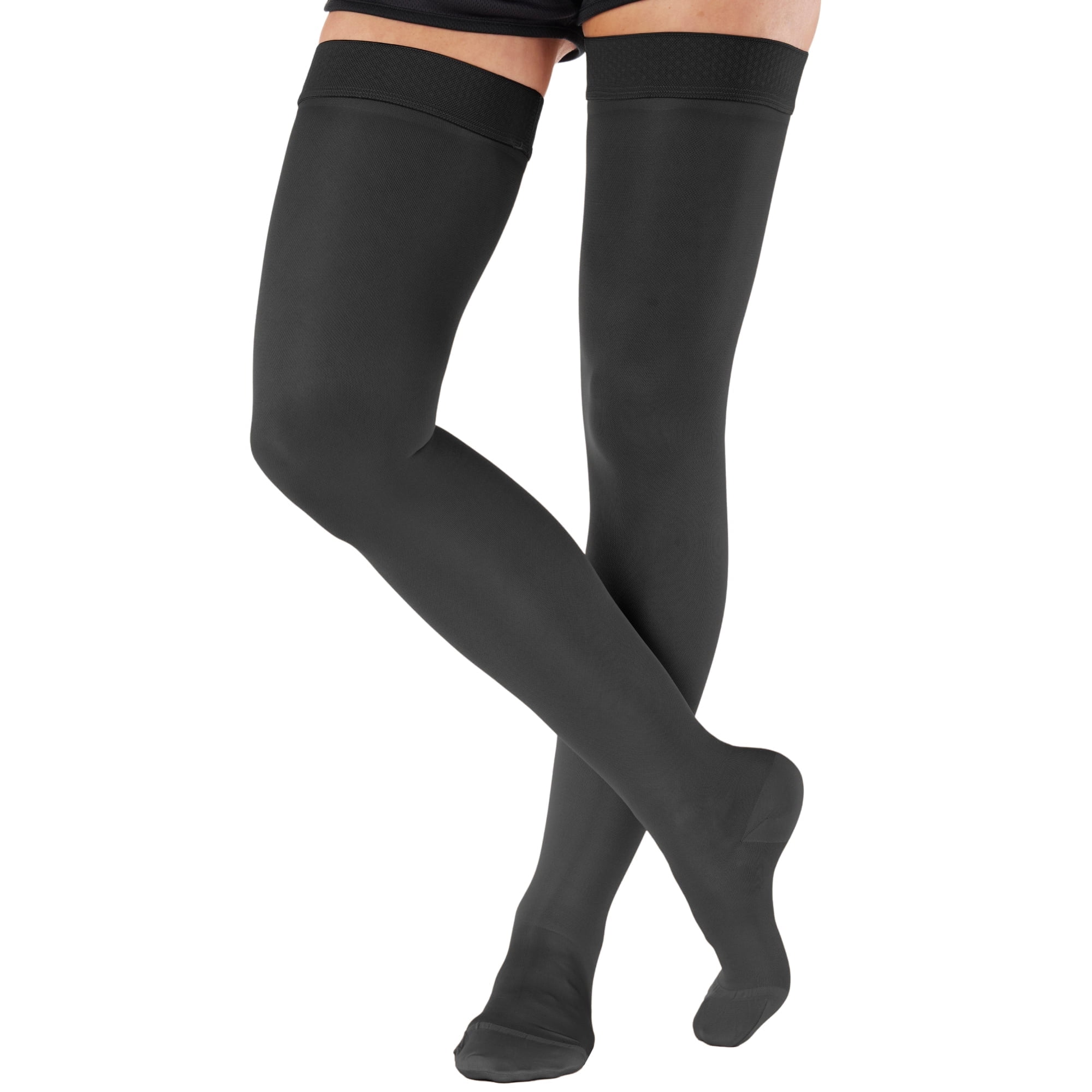 Opaque Compression Thigh Highs for Women and Men 20-30mmHg - Black, Medium