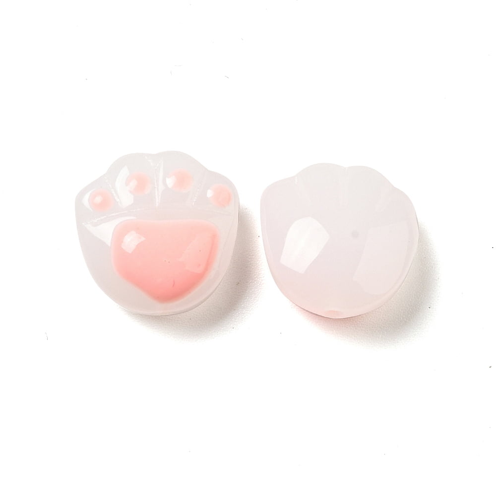 Opaque Glass Beads Cat Claw Print Pink 14.5x14.5x7.8mm Hole: 1.2mm