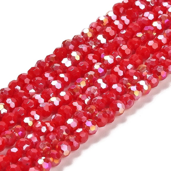 Opaque Glass Beads Stands AB Color Faceted(32 Facets) Round Crimson 4.5x4mm Hole: 1mm about 87~93pcs/strand 32~33cm