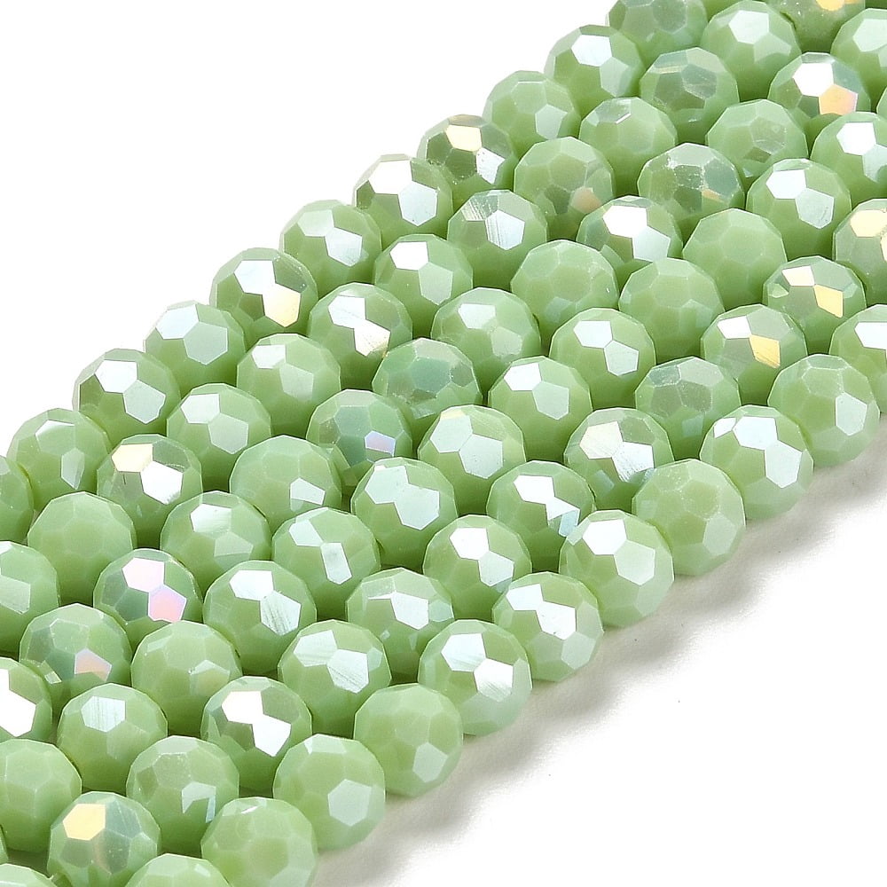 Opaque Glass Beads Stands AB Color Faceted(32 Facets) Round Light Green 6x5.5mm Hole: 1.2mm about 91~93pcs/strand 19.49~19.92 nch(49.5~50.6cm)