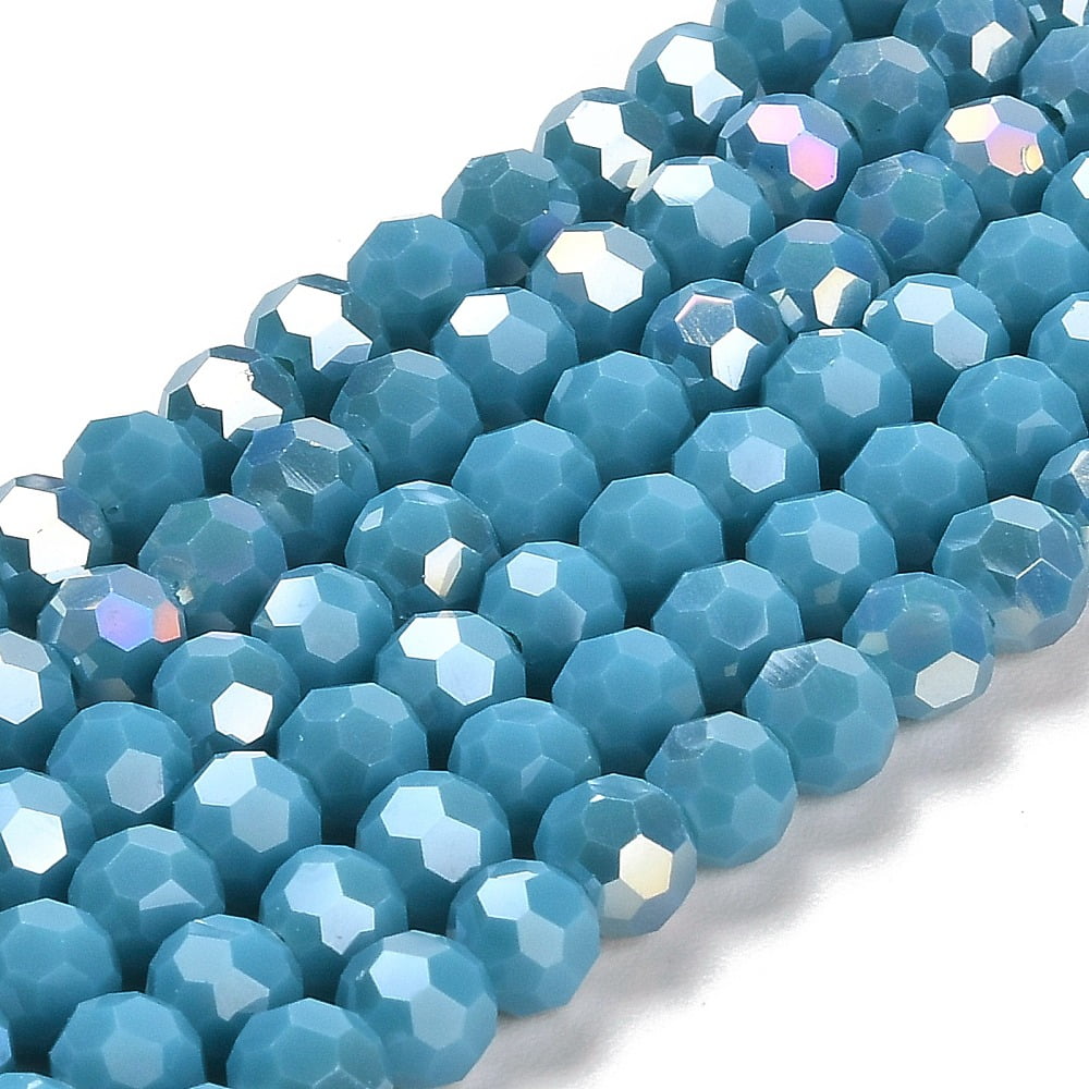 Opaque Glass Beads Stands AB Color Faceted(32 Facets) Round Steel Blue 6x5.5mm Hole: 1.2mm about 91~93pcs/strand 19.49~19.92 nch(49.5~50.6cm)