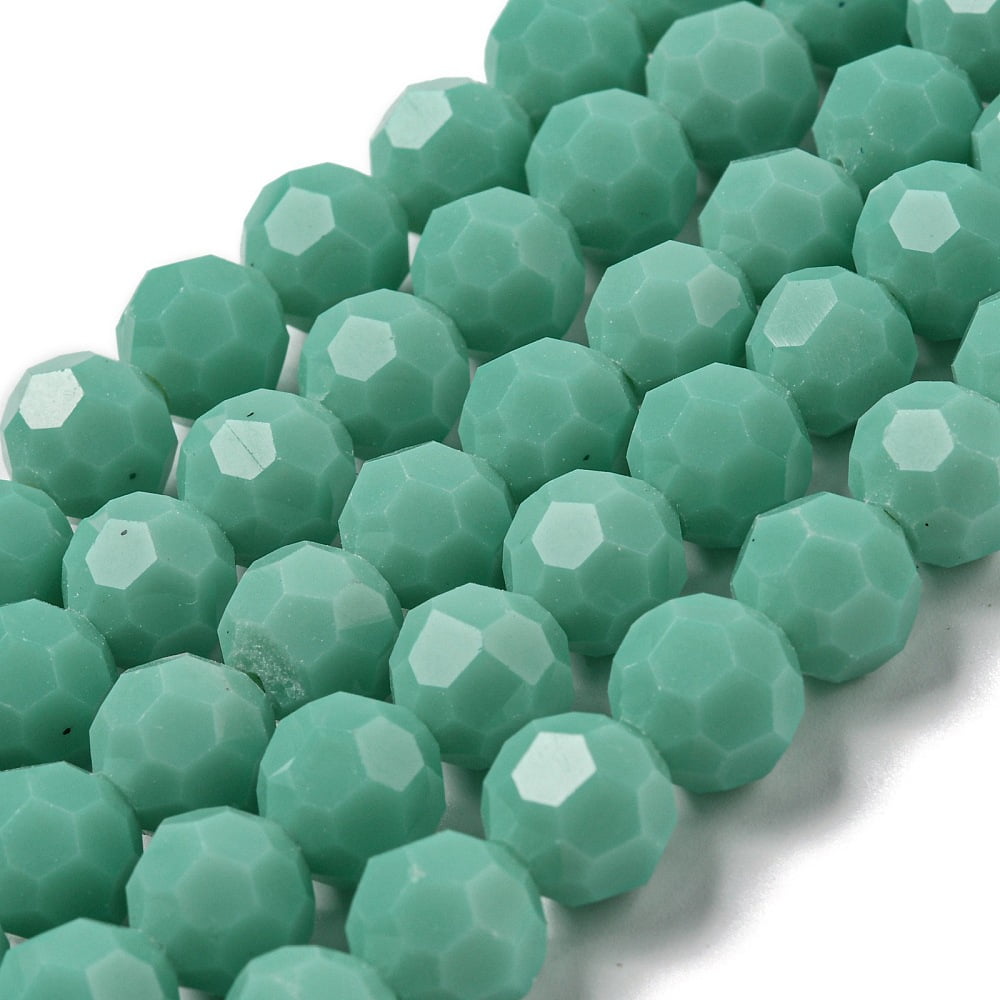 Opaque Glass Beads Stands Faceted(32 Facets) Round Medium Sea Green 10mm Hole: 1.8mm 66~68pcs/strand 24.02''~24.13''(61~61.3cm) diy