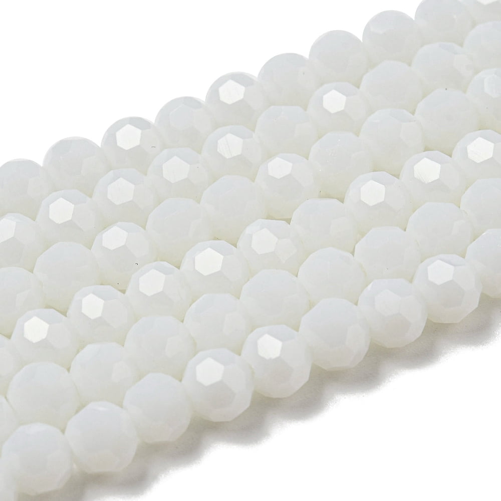 Opaque Glass Beads Stands Faceted(32 Facets) Round White 6mm Hole: 1mm about 98pcs/strand 20.47''(52cm)