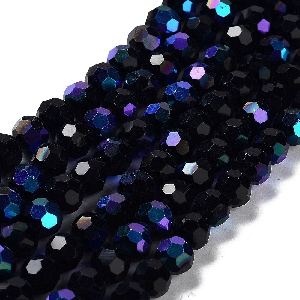 Opaque Glass Beads Strands Faceted Round Black 8x7~7.5mm Hole: 1.2mm about 65~67pcs/strand 19.49~19.69''(49.5~50cm)