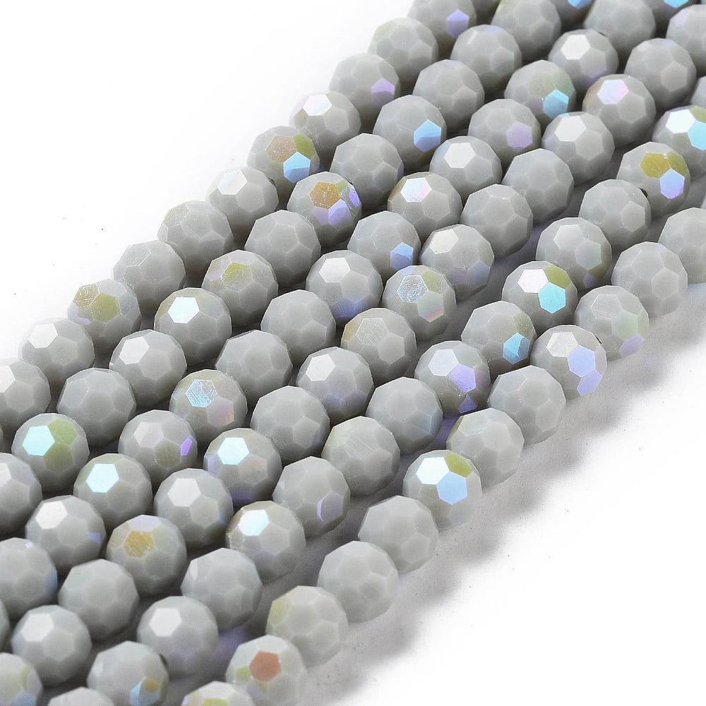 Opaque Glass Beads Strands Faceted Round Gainsboro 6x5.5mm Hole: 0.9mm about 94~97pcs/strand 21.06~21.18''(53.5~53.8cm)