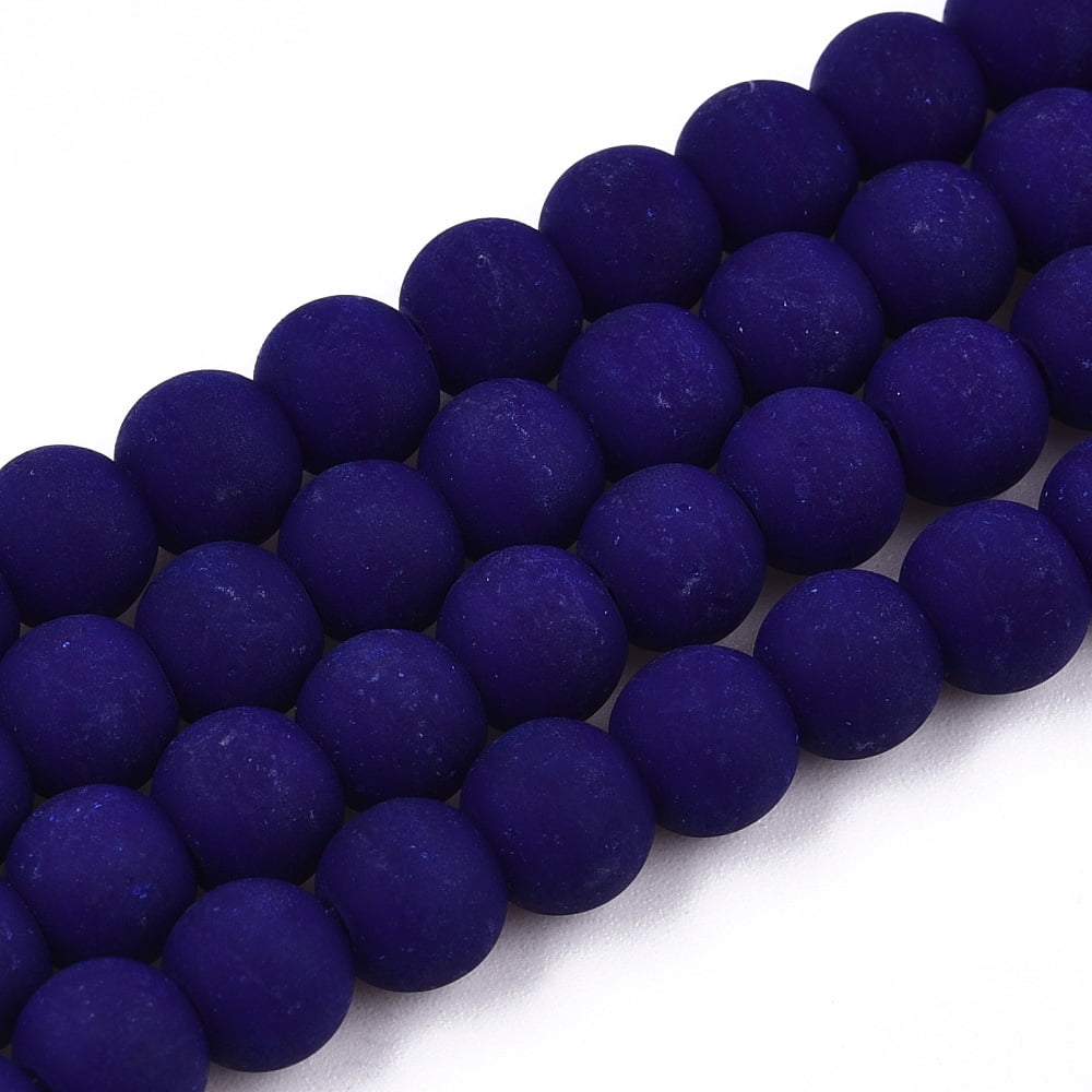 Opaque Glass Beads Strands Frosted Round Dark Blue 6~6.5mm Hole: 1.4mm about 67~70pcs/strand 14.76 inch~15.16 inch(37.5~38.5cm)
