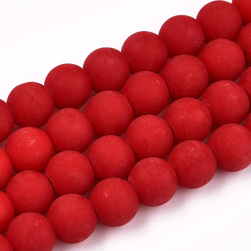 Opaque Glass Beads Strands Frosted Round Red 8~8.5mm Hole: 1.5mm about 51~53pcs/strand 14.96 inch~15.55 inch(38~39.7cm)