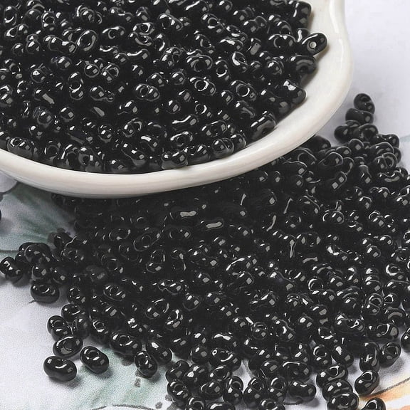 Opaque Glass Seed Beads Peanut Black 3.5-4x2-2.5x2-2.3mm Hole: 0.8mm 8000pcs/pound