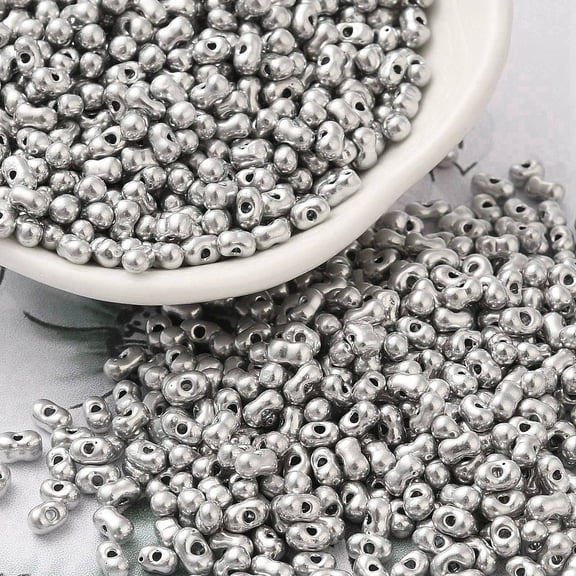 Opaque Glass Seed Beads Peanut Silver 3.5~4x2~2.5x2~2.3mm Hole: 0.8mm 8000pcs/pound