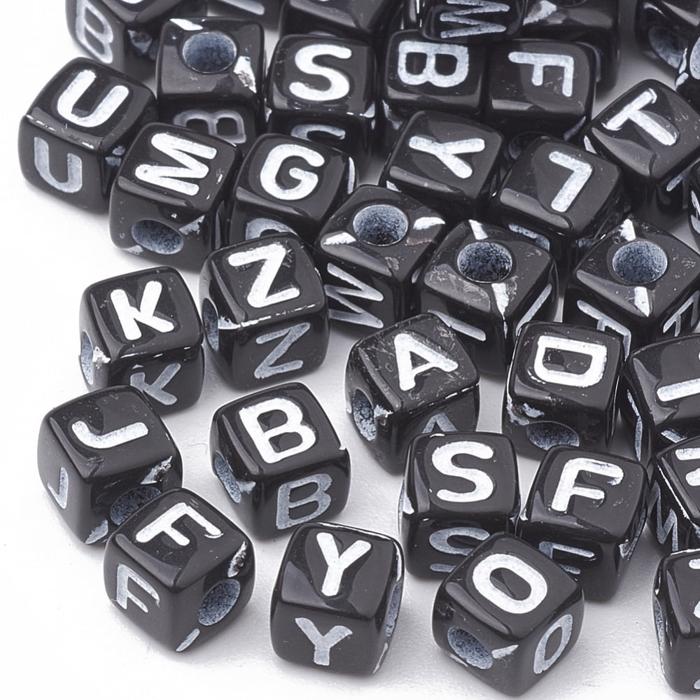 Opaque Horizontal Hole Acrylic Beads Mixed Letters Cube Black White Letter 5x5x5mm Hole: 2mm 5000pcs/500g
