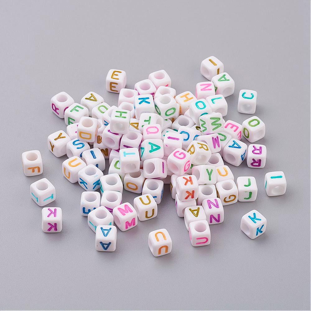Opaque Horizontal Hole Acrylic Beads Mixed Letters Cube Mixed Color 6mm in diameter 2600pcs/500g hole: 3.2mm