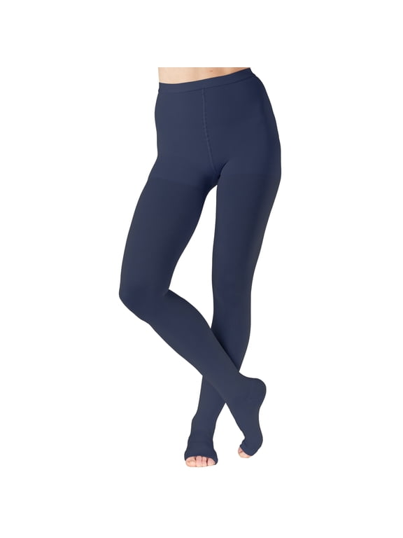 Opaque Open Toe Compression Pantyhose for Women 20-30mmHg - Navy, Small