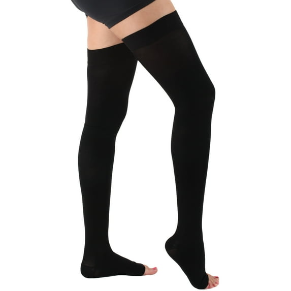 Opaque Open Toe Compression Thigh High for Pregnant Women 20-30mmHg - Black, Small