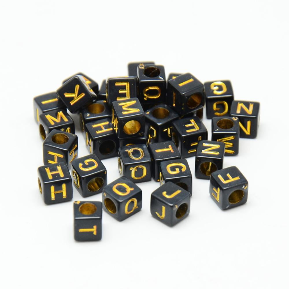 Opaque Plated Acrylic Beads Metal Enlaced Horizontal Hole Mixed Letters Cube Golden Plated 5.5~6x5.5~6x5.5~6mm Hole: 3.5mm 3000pcs/500g