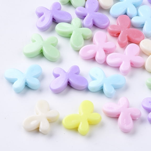 Opaque Polystyrene Plastic Beads Butterfly Mixed Color 12.5x17.5x4.5mm Hole: 1.8mm 100pcs/50g DIY