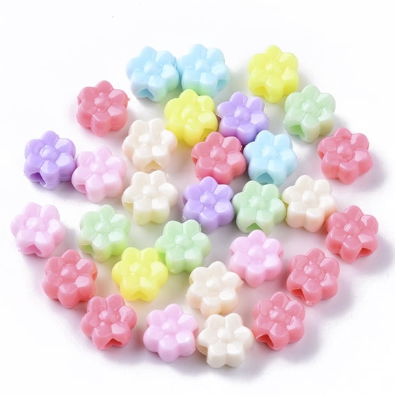 Opaque Polystyrene Plastic Beads Flower Mixed Color 11.5x7mm Hole: 3.5mm