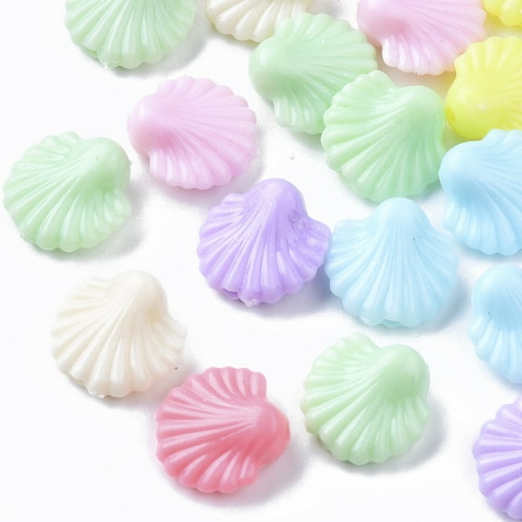 Opaque Polystyrene Plastic Beads Scallop Shell Shape Mixed Color 13.5x13.5x6.5mm Hole: 1.8mm DIY