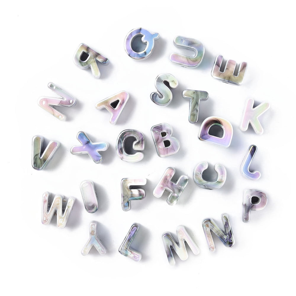 Opaque Rainbow Iridescent Acrylic Beads Random Letter Slate Gray 21x8.5~20.5x15mm Hole: 4mm 100pcs