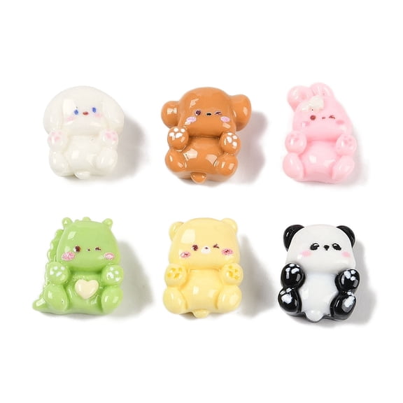 Opaque Resin Animals Decoden Cabochons Rabbit/Panda/Dinosaur Mixed Color Mixed Shapes 12~13.5x9~11.5x5.5~6.5mm