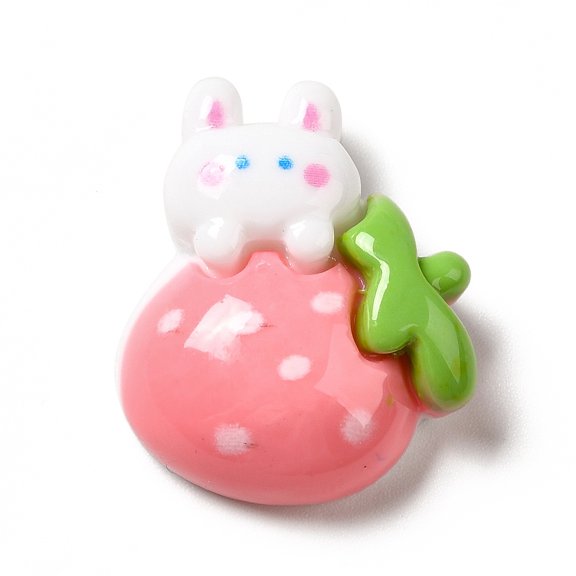 Opaque Resin Cabochons Rabbit Light Coral Strawberry Pattern 23.5x19x8mm