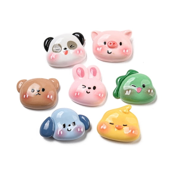 Opaque Resin Decoden Cabochons Panda & Dinosaur & Rabbit Animals Mixed Shapes Mixed Color 19~25x23~29.5x8~10mm