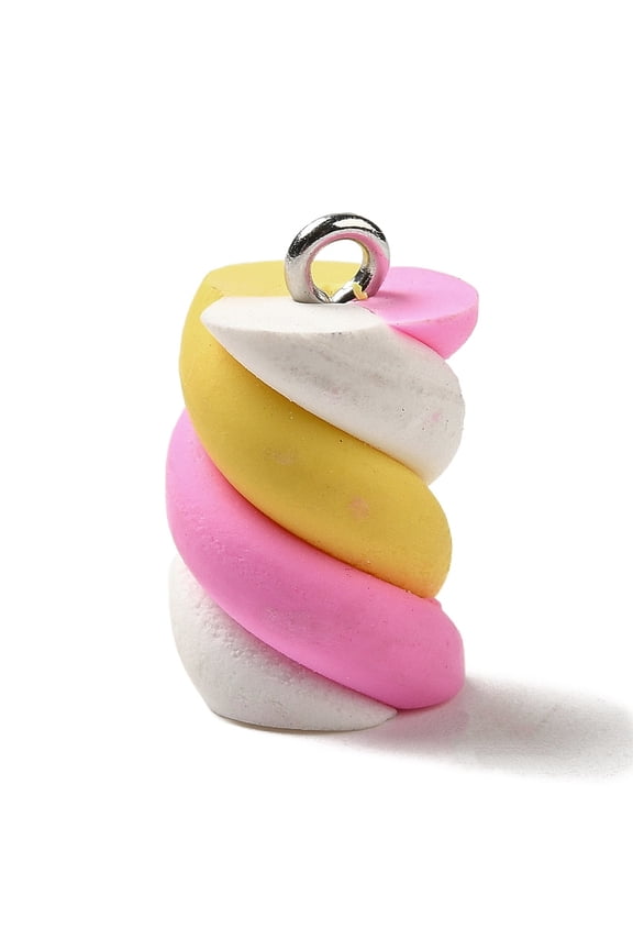 Opaque Resin Imitation Food Pendants Candy Twist Charms with Platinum Tone Iron Loops Gold 18x11mm Hole: 1.6mm