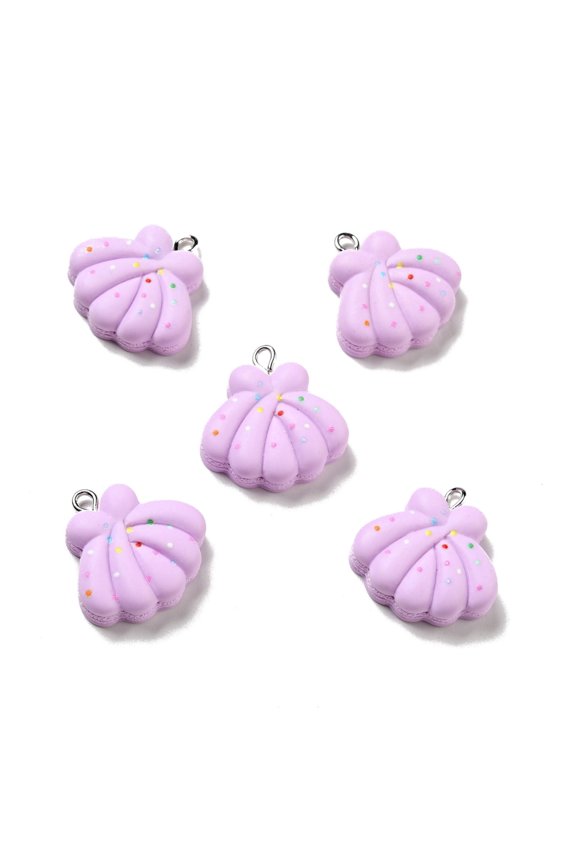Opaque Resin Pendants Shell Charm with Platinum Tone Iron Loops Lilac 24x23x7mm Hole: 2x2.5mm DIY