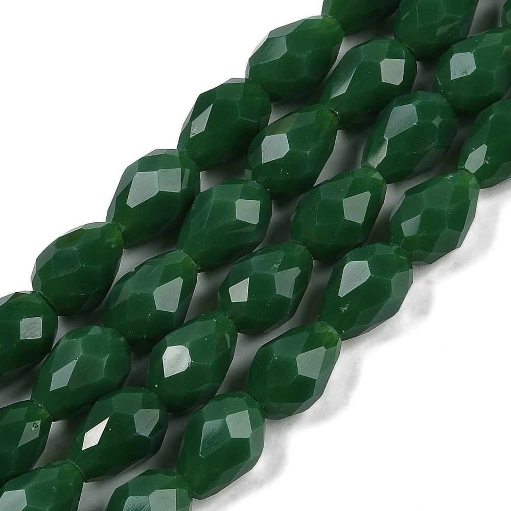 Opaque Solid Color Beads Strands Faceted Teardrop Dark Green 15x10mm Hole: 1.6mm 46~48pcs/strand 27.95 inch(71cm)