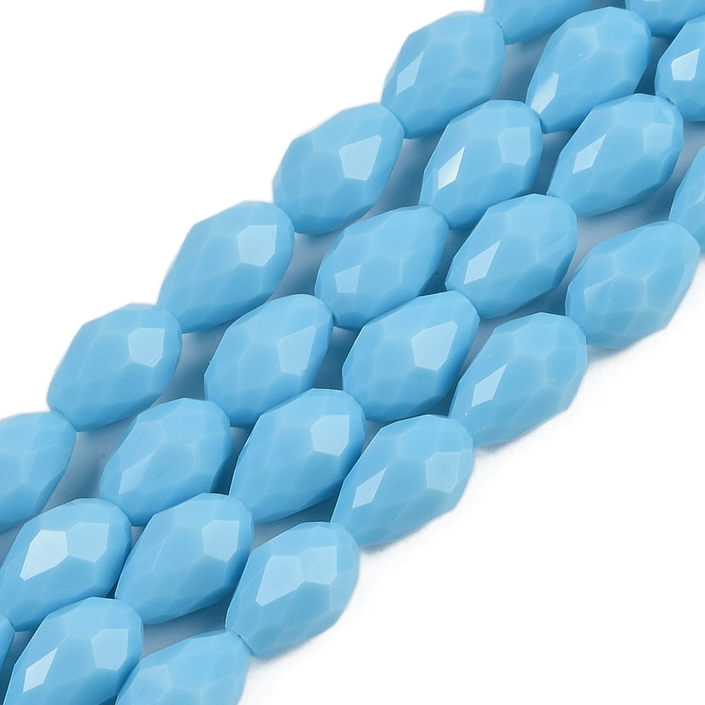 Opaque Solid Color Beads Strands Faceted Teardrop Light Sky Blue 15x10mm Hole: 1.6mm about 46~48pcs/strand 27.95 inch(71cm)