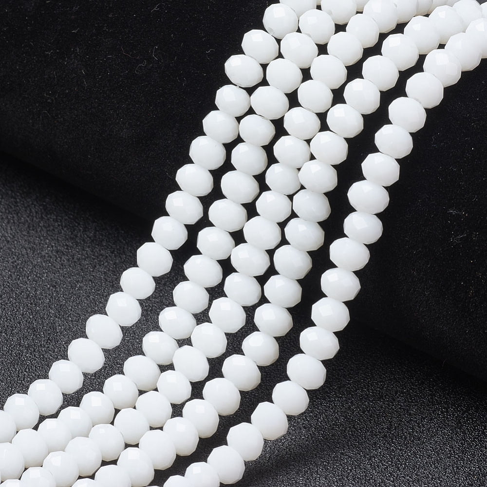 Opaque Solid Color Glass Beads Strands Faceted Rondelle White 10x8mm Hole: 1mm about 63~65pcs/strand 49~50cm