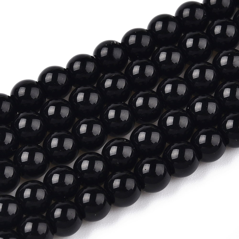 Opaque Solid Color Glass Beads Strands Round Black 8~8.5mm Hole: 1.5mm about 51~53pcs/strand 14.96 inch~15.55 inch(38~39.7cm)