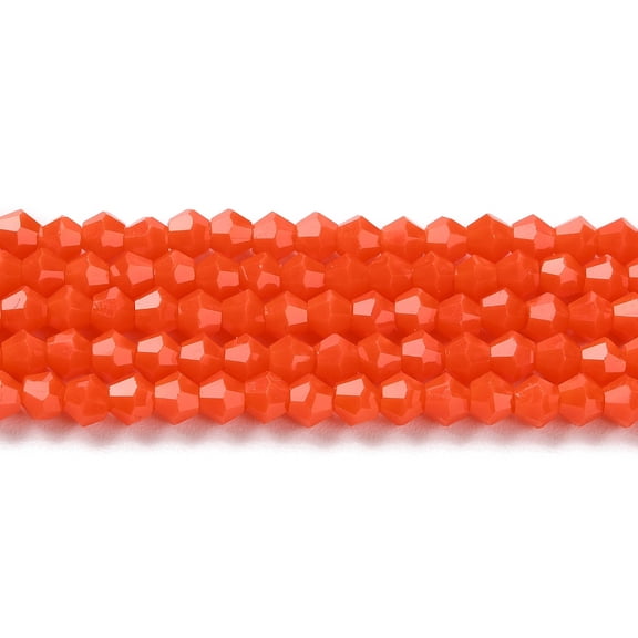 Opaque Solid Color Imitation Jade Glass Beads Strands Faceted Bicone Orange Red 4x4mm Hole: 0.8~1mm 75~78pcs/strand 28~29cm