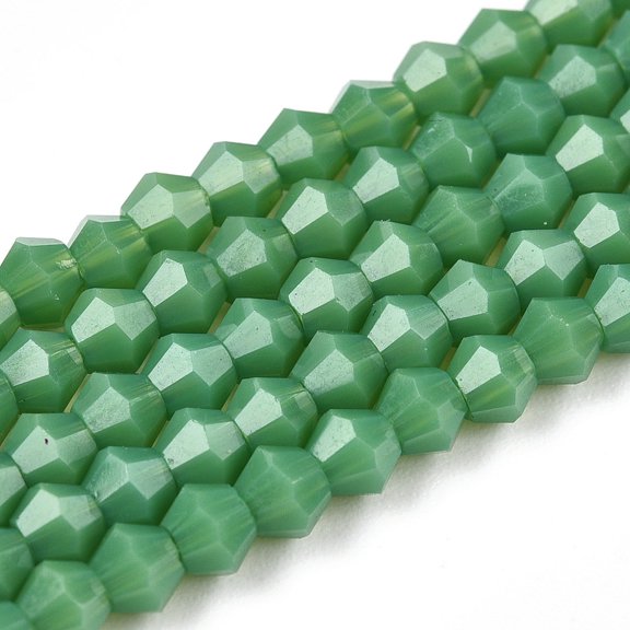 Opaque Solid Color Imitation Jade Glass Beads Strands Faceted Bicone Sea Green 2.9~3.3x3mm Hole: 0.7mm 135~140pcs/strand 38~40cm